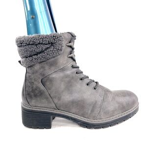 BareTraps AKIRA Women Size 11 Gray Faux Leather Combat Ankle Boot Zip Lace